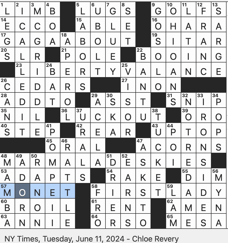 Rex Parker Does The NYT Crossword Puzzle Trumpet Flourish TUE 6 11 24 Pounded Taro Dish Title Role For Lee Marvin In A 1962 Western Meteorological Description In A Beatles