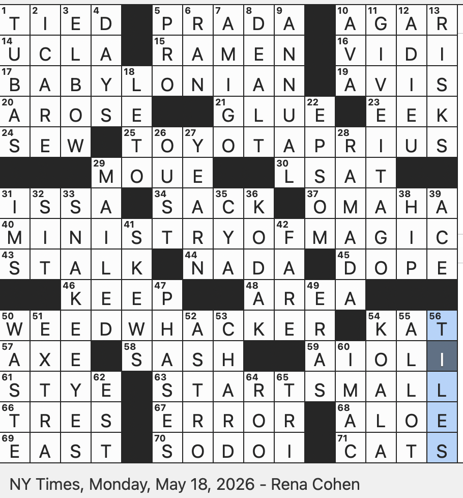 Rex Parker Does The NYT Crossword Puzzle Zinnia Or Sunflower MON 5 18 26 Governing Body In The Harry Potter Universe Outlandishly Over The Top In Modern Slang Roll Of