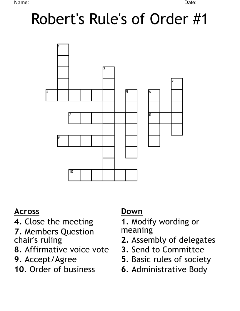 Robert s Rule s Of Order 1 Crossword WordMint