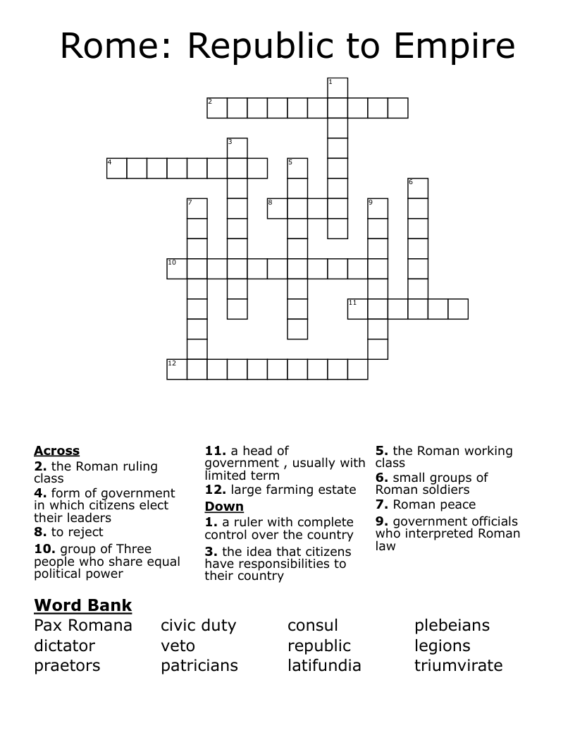Rome Republic To Empire Crossword WordMint Rome Republic To Empire Crossword WordMint