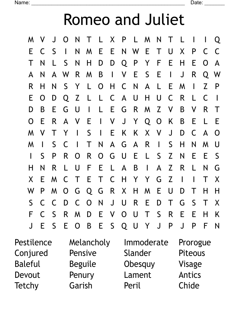 Romeo And Juliet Word Search WordMint