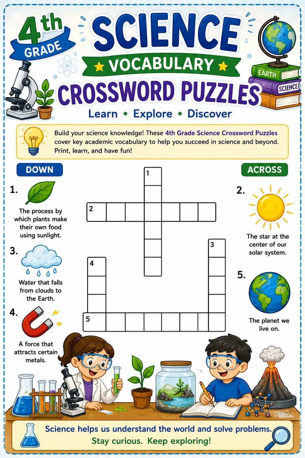 Rudolph Academy Free Printable Worksheets Vocabulary Games 4th Grade Science Crossword Puzzles