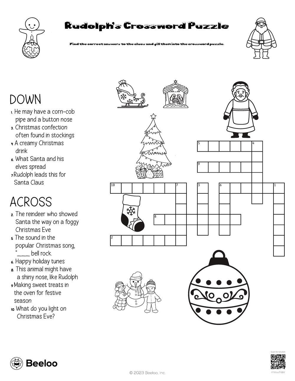 Rudolph s Crossword Puzzle Beeloo Printable Crafts And Activities For Kids
