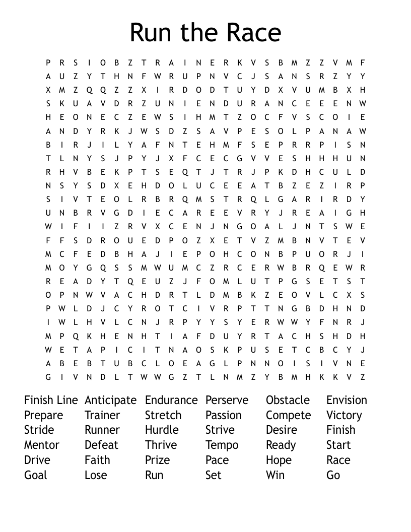 Run The Race Word Search WordMint