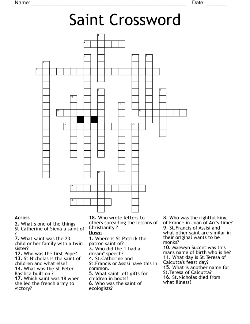 Saint Crossword WordMint
