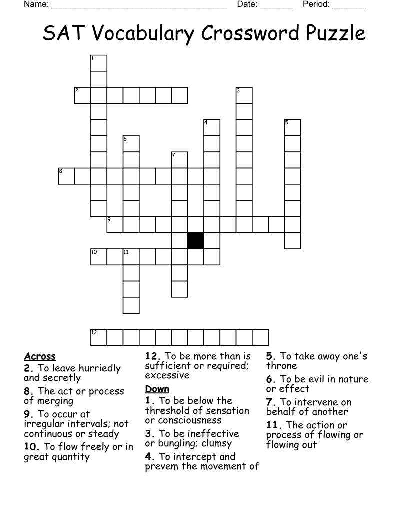 SAT Vocabulary Crossword Puzzle WordMint