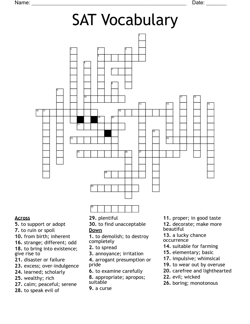 SAT Vocabulary Crossword WordMint