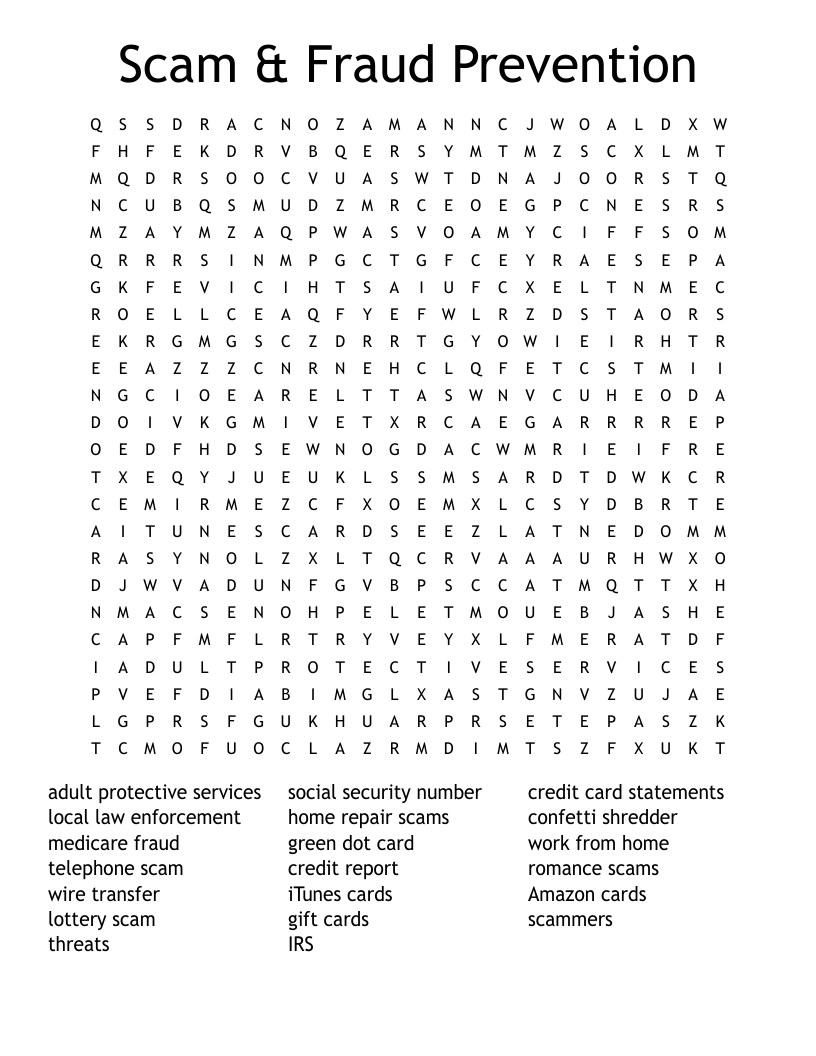 Scam Fraud Prevention Word Search WordMint Scam Fraud Prevention Word Search WordMint