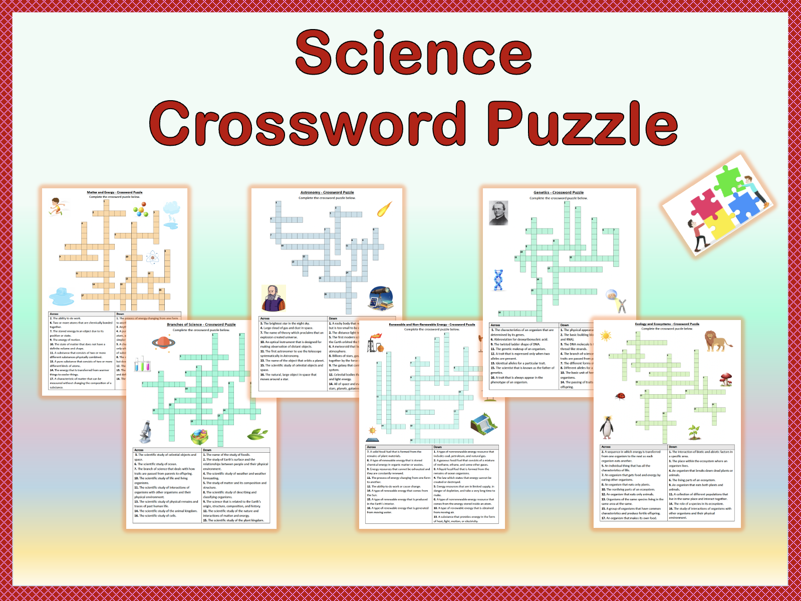 Science Crossword Puzzle Worksheets Bundle No Prep Printables Teaching Resources