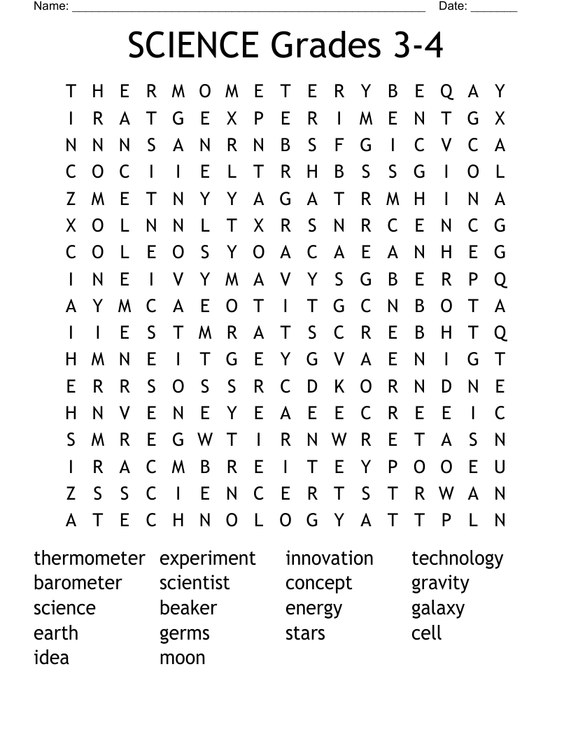 SCIENCE Grades 3 4 Word Search WordMint