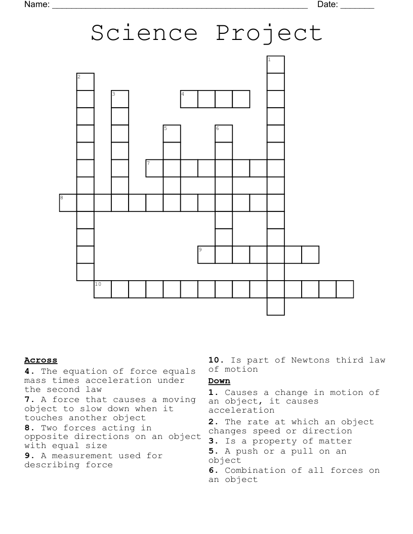Science Project Crossword WordMint