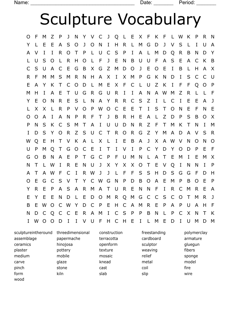 Sculpture Vocabulary Word Search WordMint