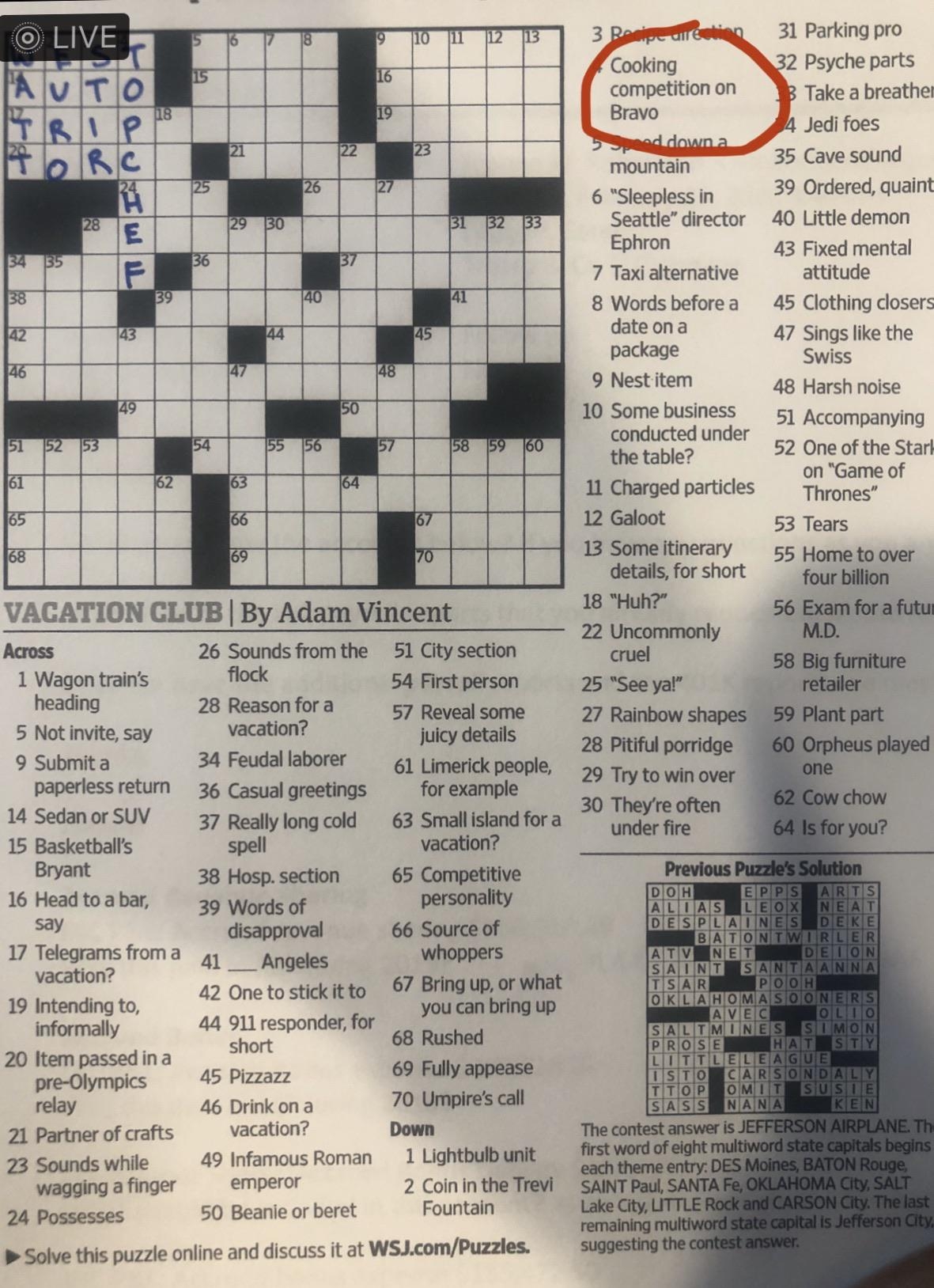 Second Time A Bravo Clue Has Popped Up On Me In The WSJ Crossword Puzzle I Love It When My Worlds Collide R BravoRealHousewives