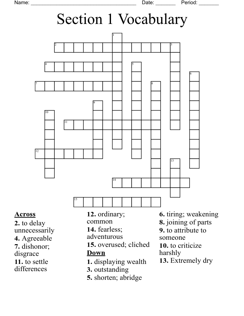 Section 1 Vocabulary Crossword WordMint