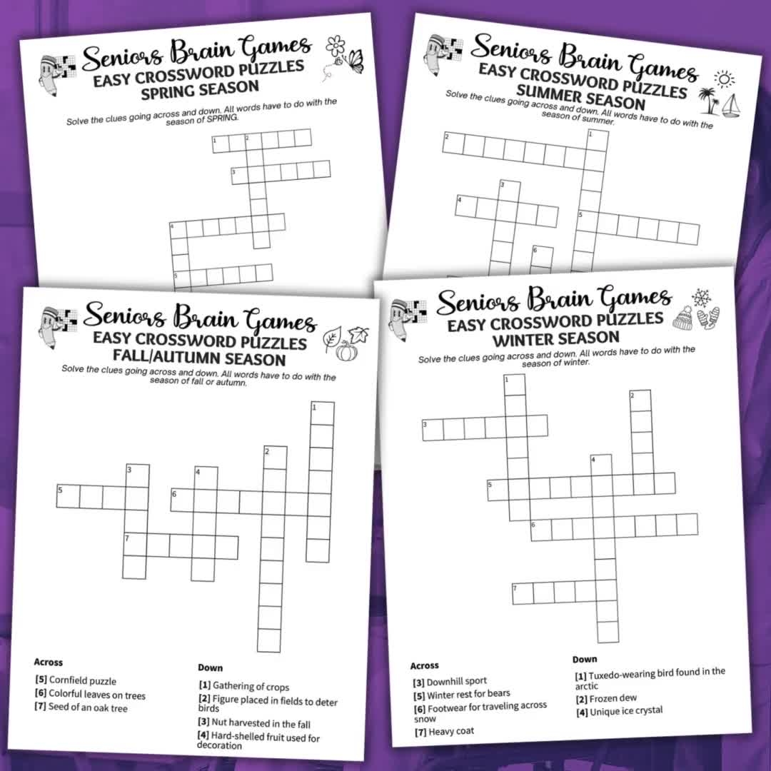 Seniors Easy Crossword Puzzles Puzzles For Seniors Dementia Activities Memory Care Games Brain Games Dementia Games Seasons Etsy Canada