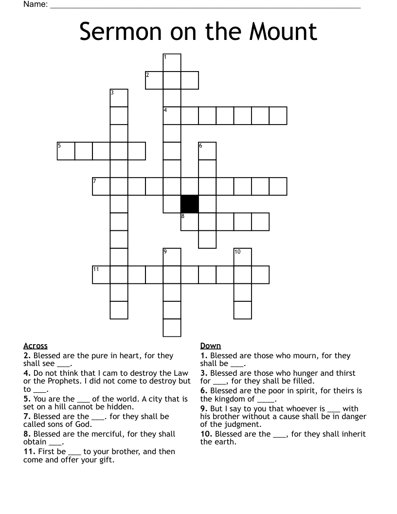 Sermon On The Mount Crossword WordMint