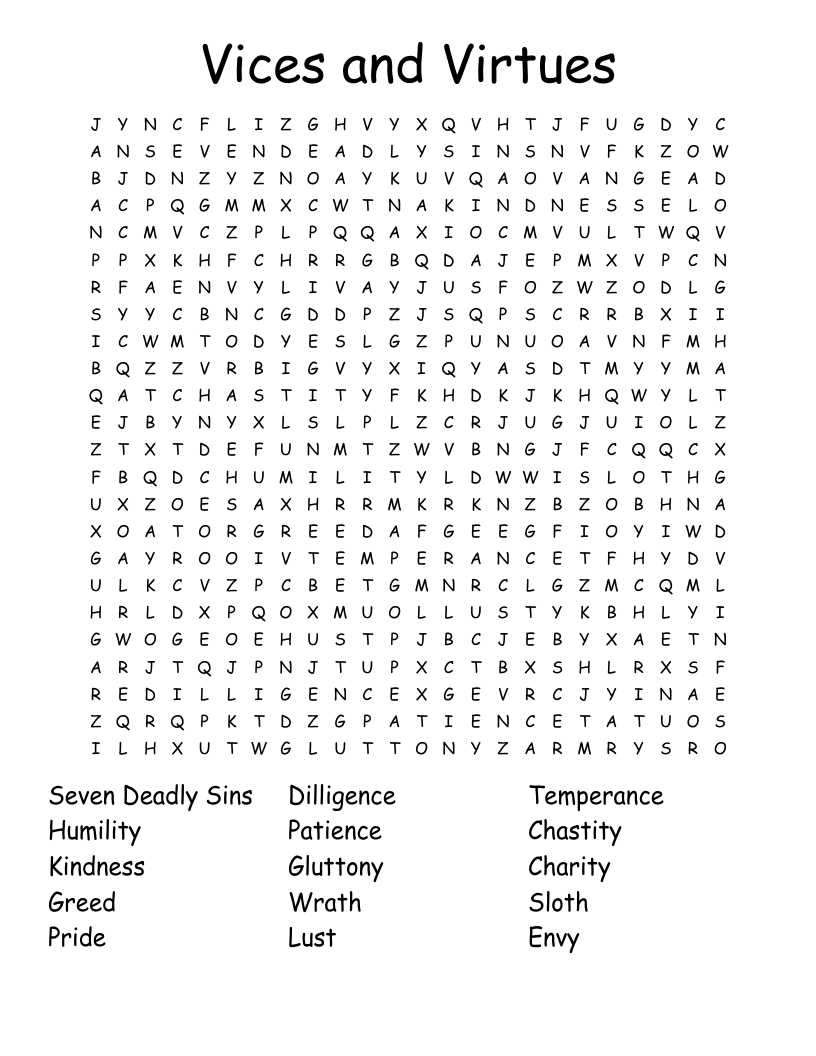 Seven Sins Crossword WordMint