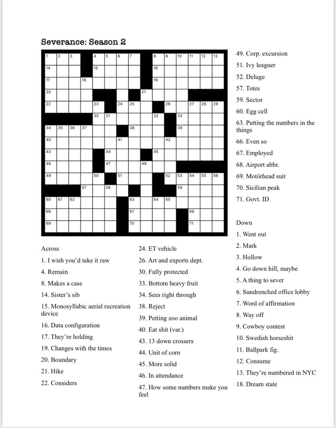 Severance Crossword R severence