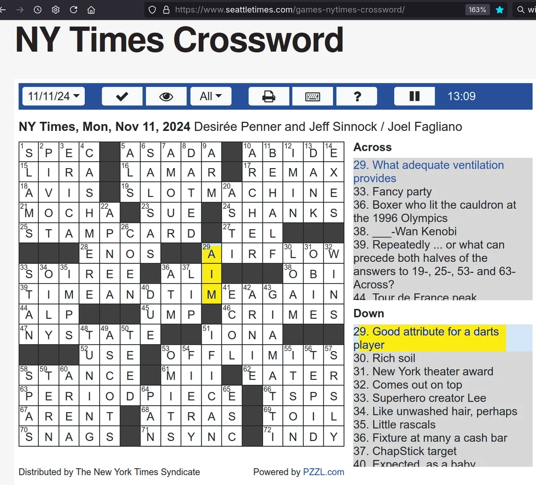 Sh tpost Darts Makes The N Y Times Crossword Monday 11 11 2024 R Darts