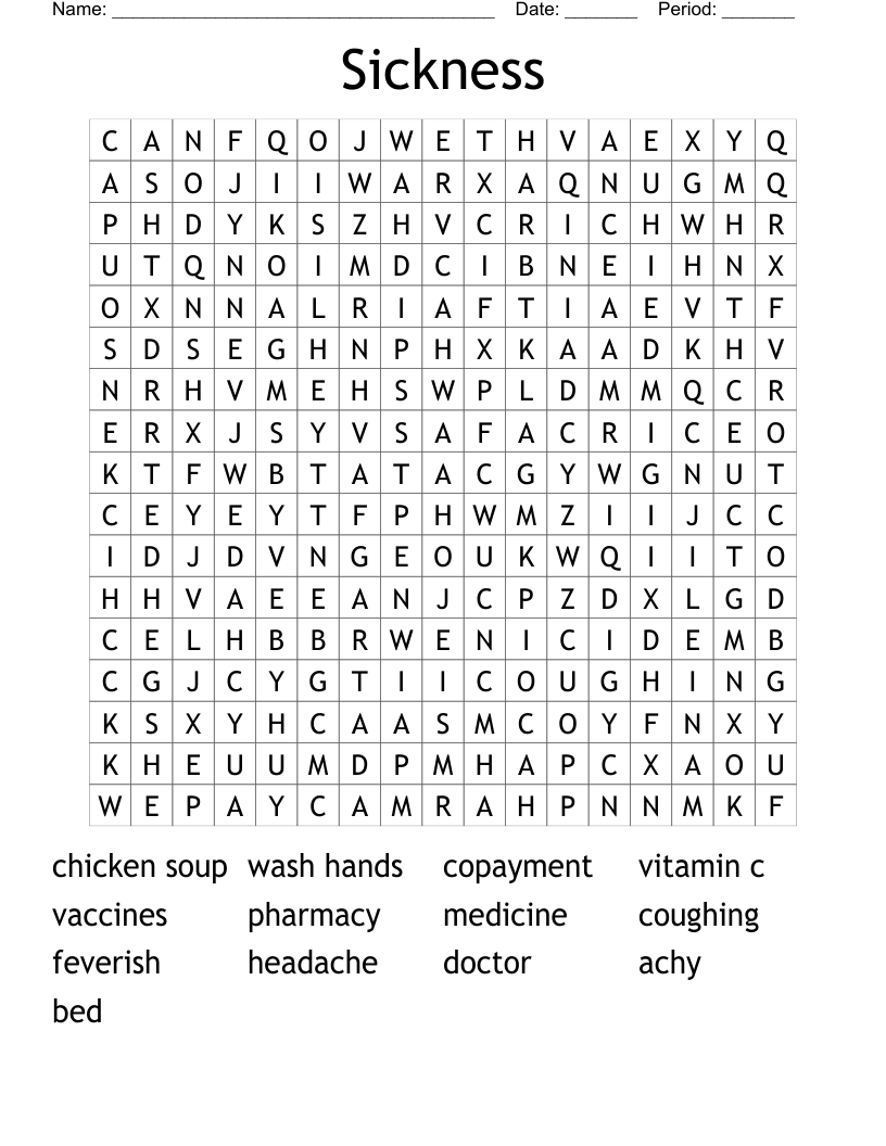 Sickness Word Search WordMint