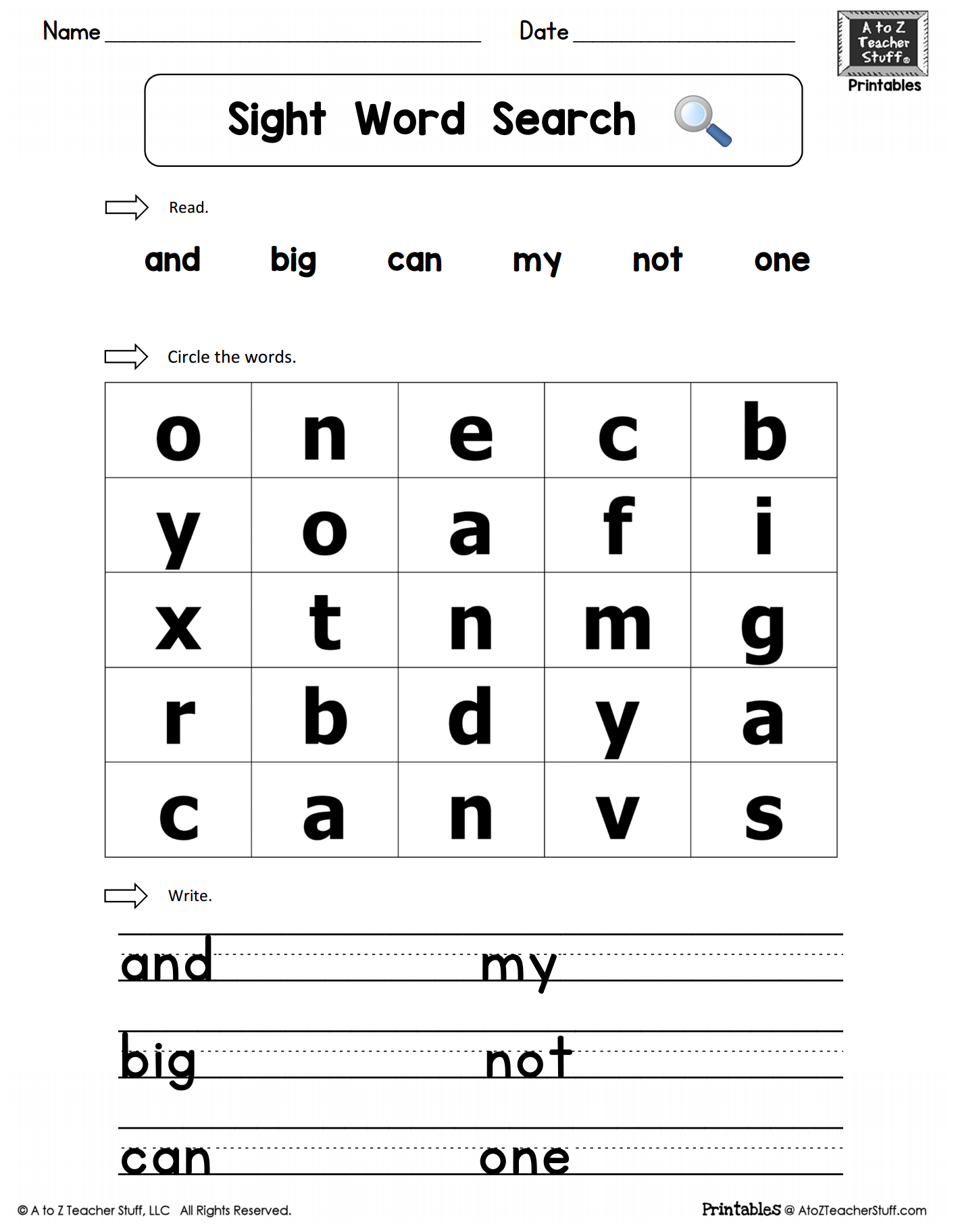 Sight Words Practice Word Search And Big Can Why Not One A To Z Teacher Stuff