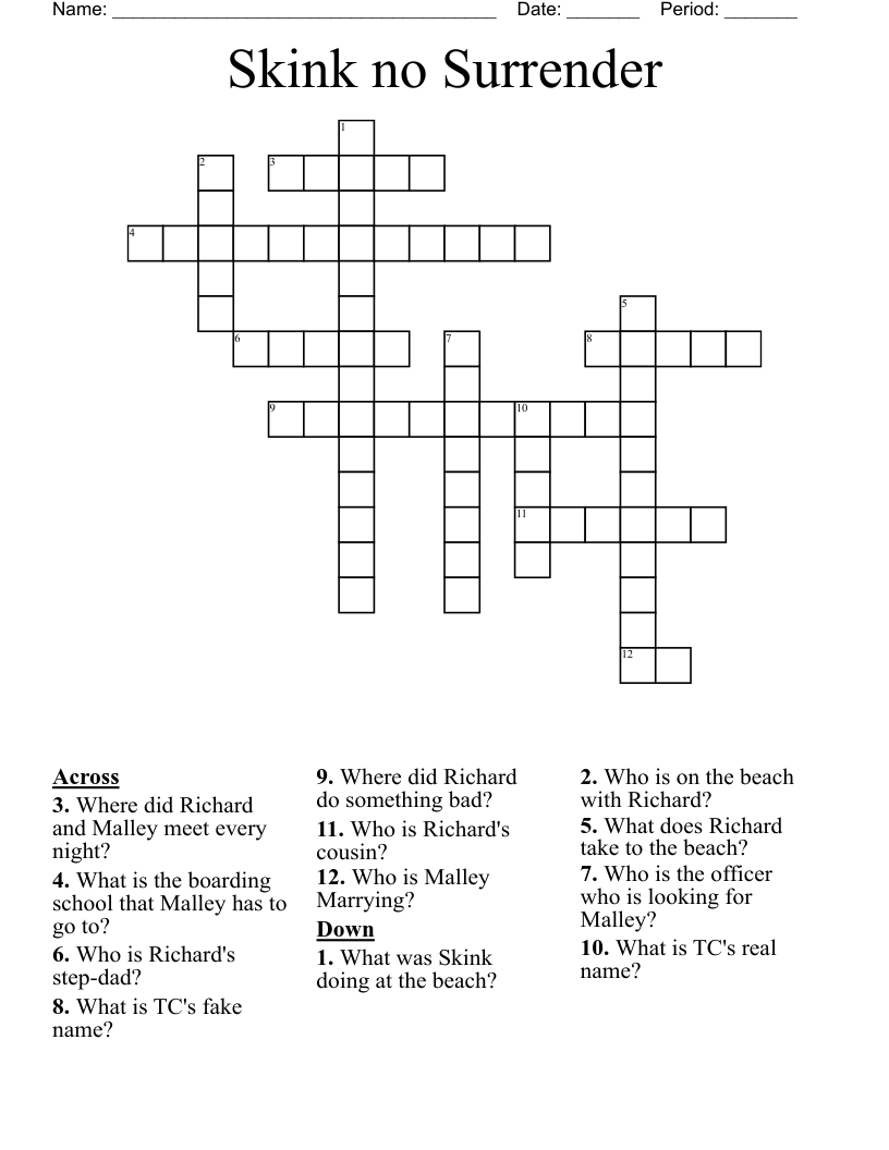 Skink No Surrender Crossword WordMint