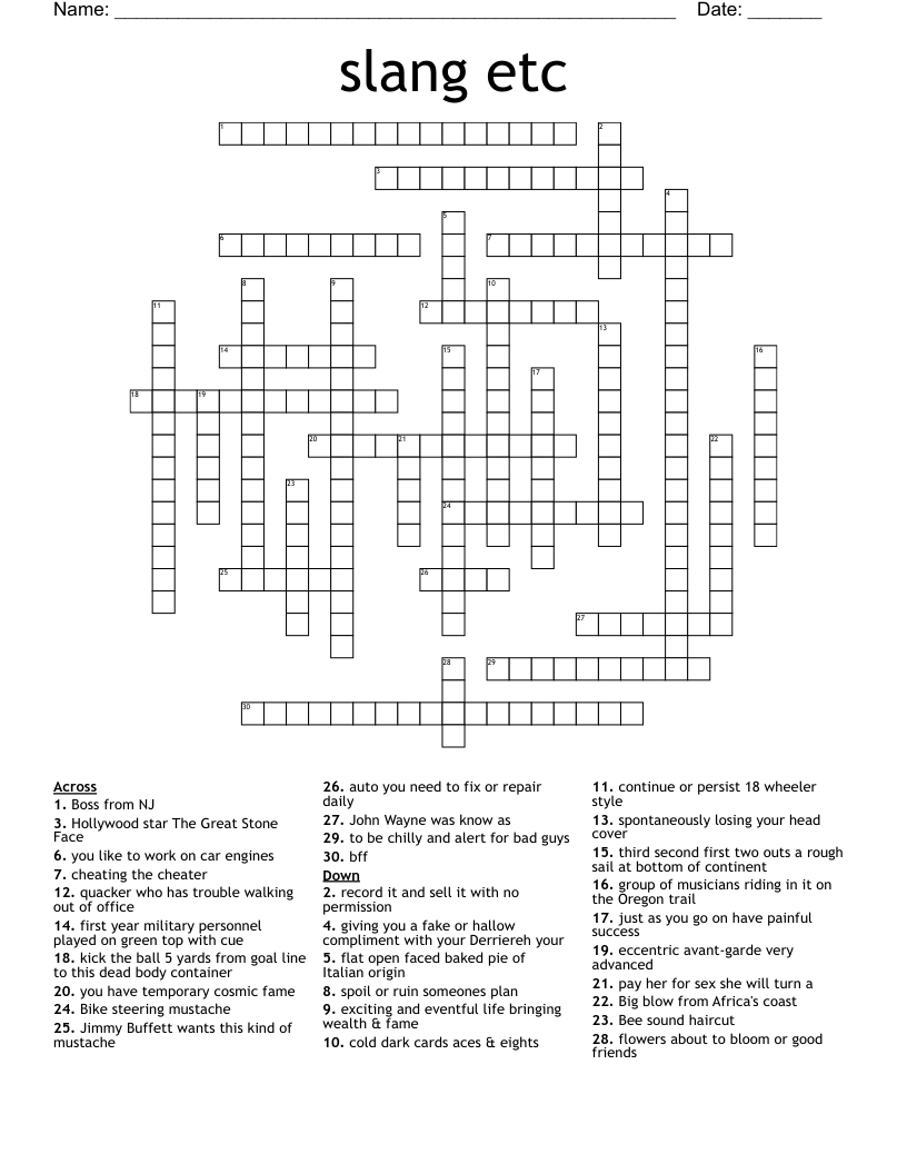 Slang Etc Crossword WordMint