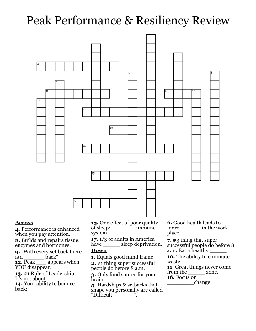 Sleep Deprivation Crossword Puzzle WordMint