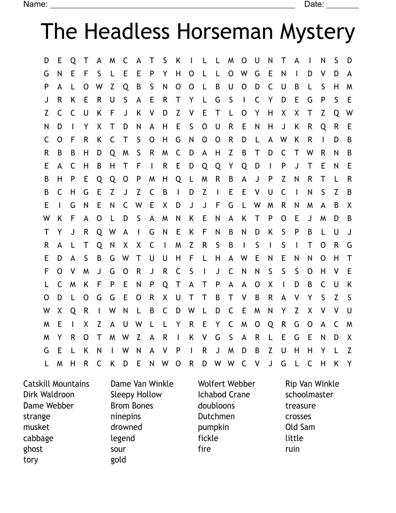 Sleepy Hollow Crossword WordMint