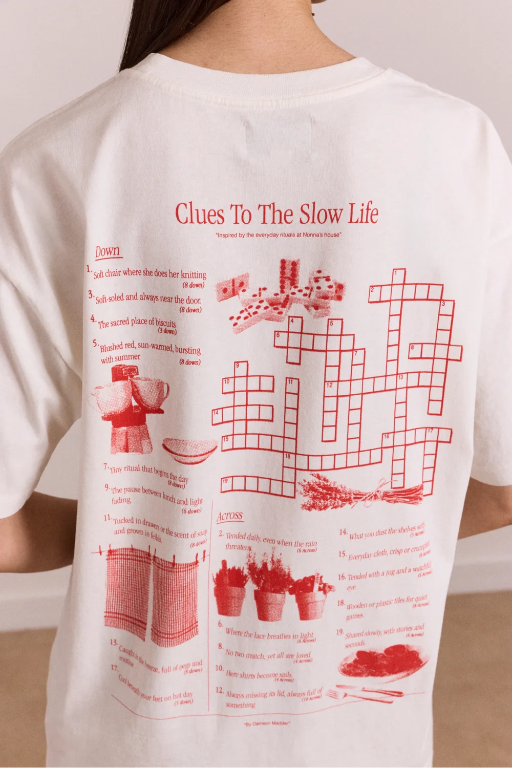 Slow Life Crossword Graphic Tee Ecru Damson Madder