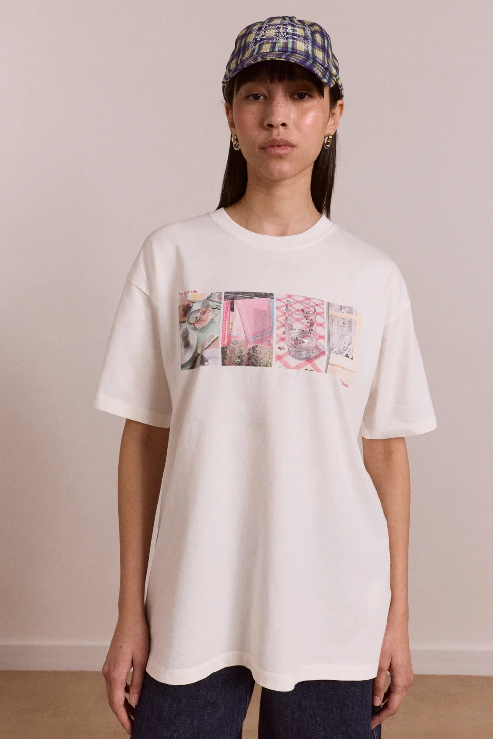 Slow Life Crossword Graphic Tee Ecru Damson Madder