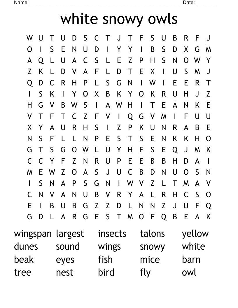 Snowy Owl Crossword WordMint Snowy Owl Crossword WordMint