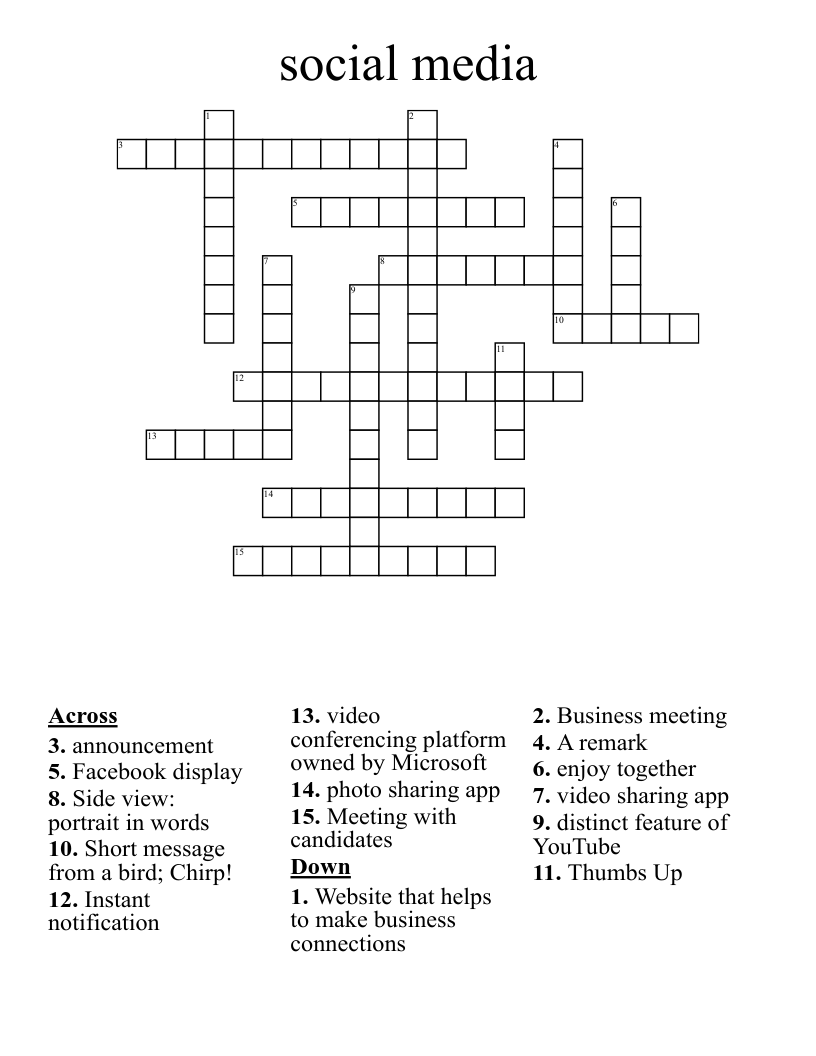 Social Media Crossword WordMint