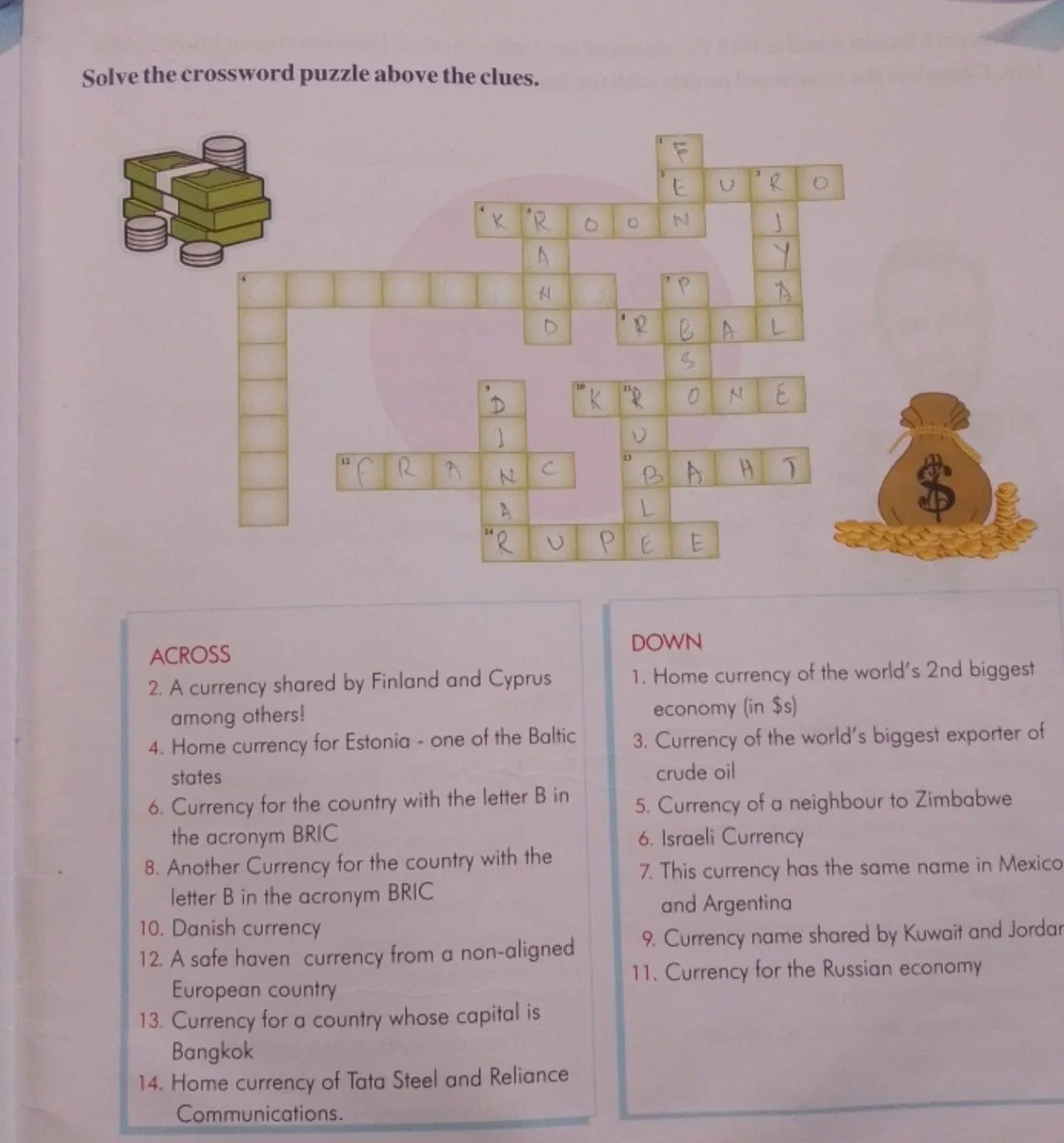 Solve The Crossword Puzzle Above The Clues ACROSS A Currency Shared By