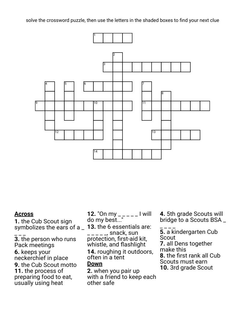 Solve The Crossword Puzzle Then Use The Letters In The Shaded Boxes To Find Your Next Clue WordMint