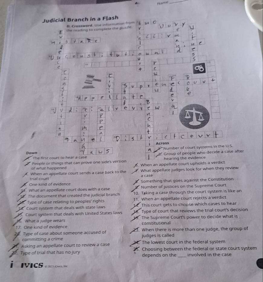 Solved Name Judicial Branch In A Flash D Crossword Use Information From The Reading To Co Others