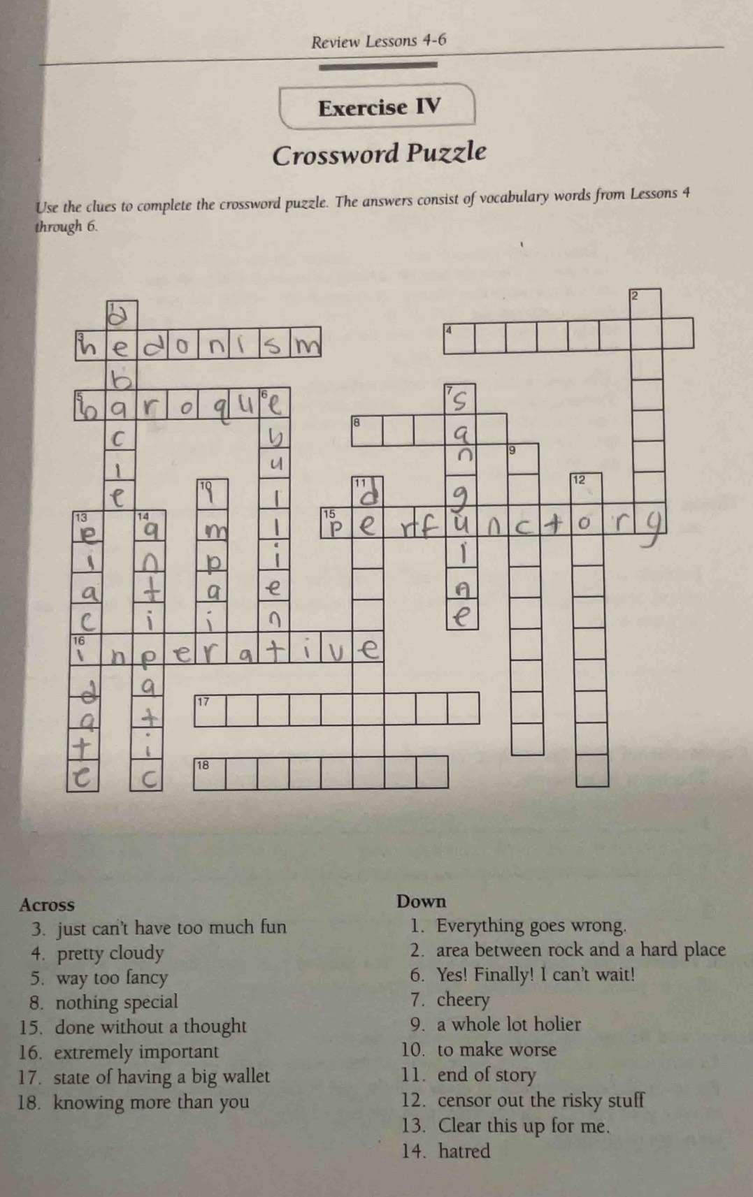 Solved Review Lessons 4 6 Exercise IV Crossword Puzzle Use The Clues To Complete The Crossword Others 