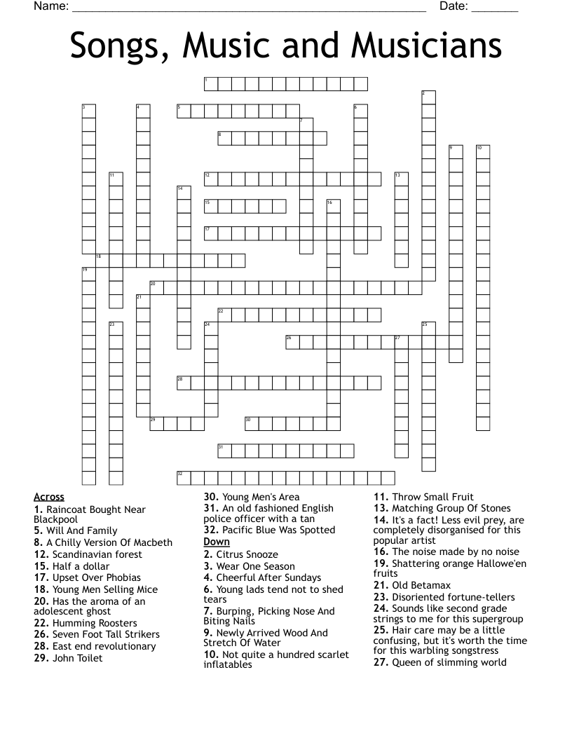 Songs Music And Musicians Crossword WordMint