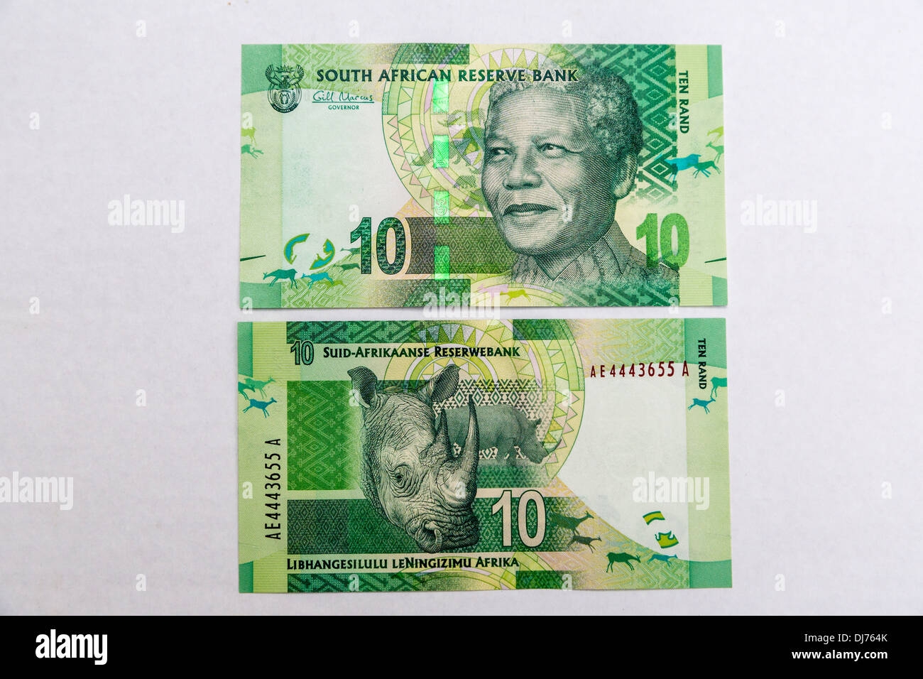 South Africa Currency Showing Nelson Mandela Ten Rand Front And Back Stock Photo Alamy
