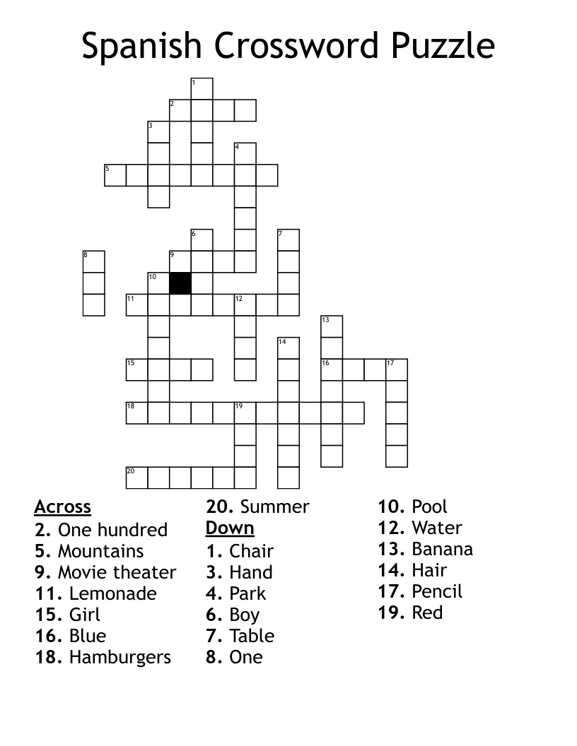 Spanish Crossword Puzzle WordMint