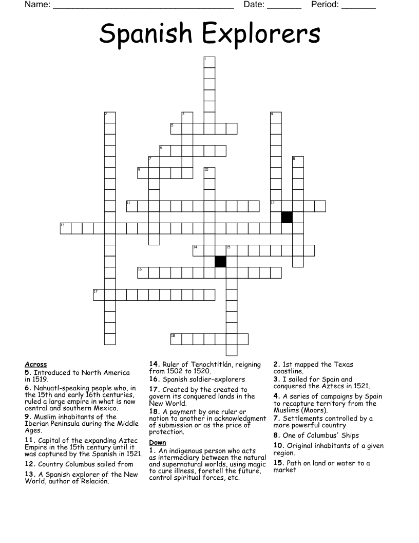 Spanish Explorers Crossword WordMint