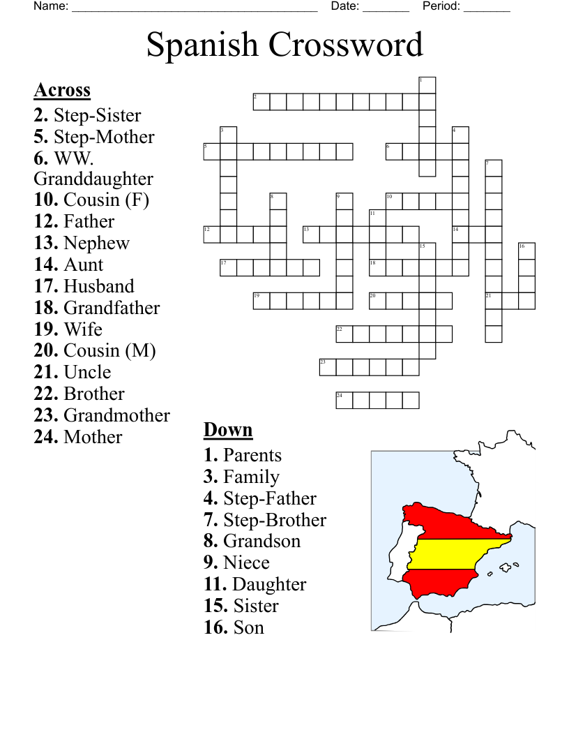 Spanish Family Words Crossword WordMint