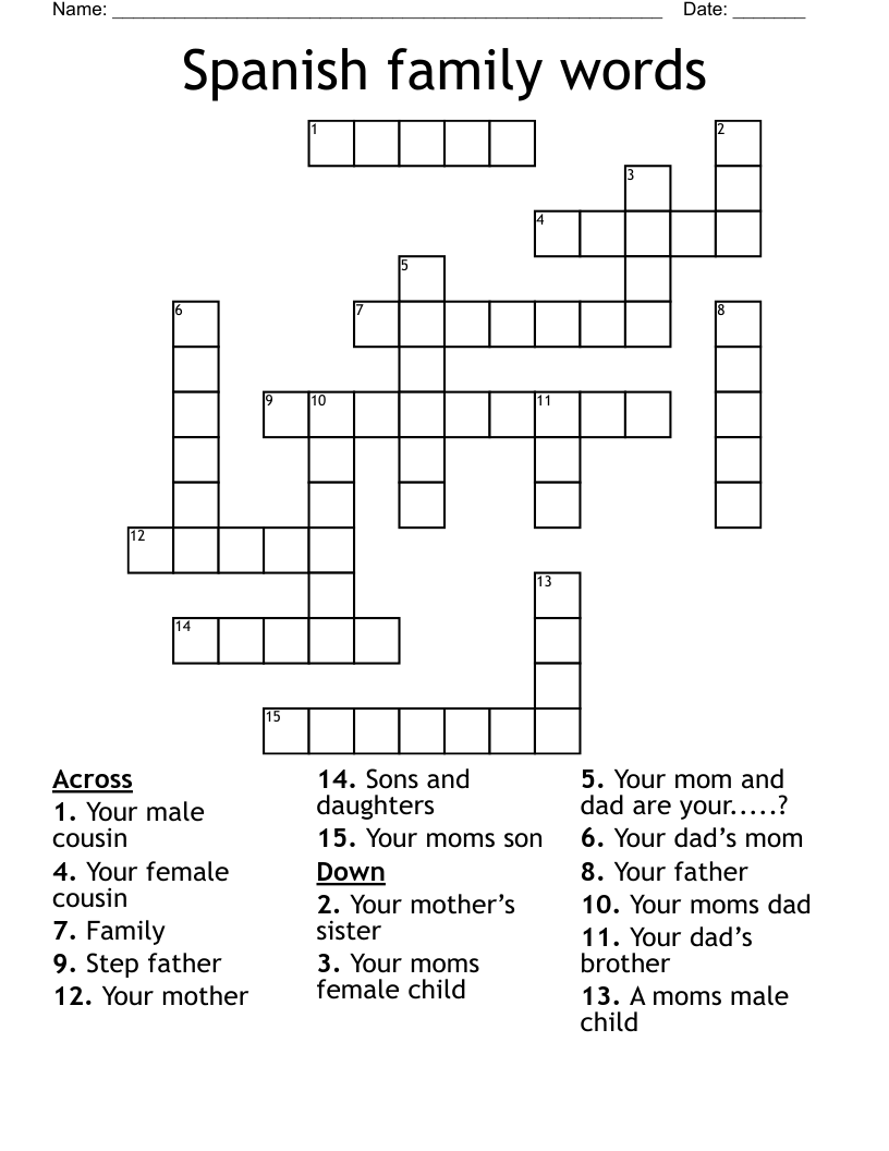 Spanish Family Words Crossword WordMint