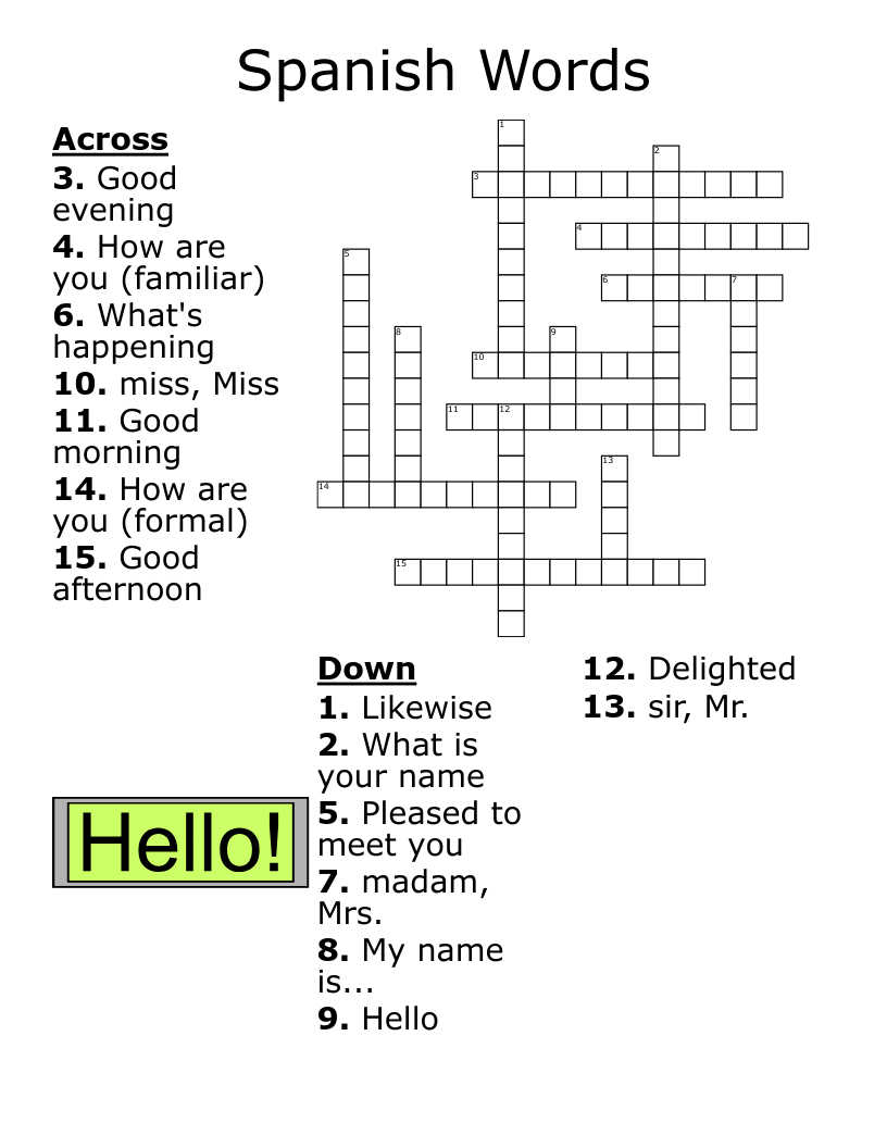 Spanish Vocabulary Crossword WordMint