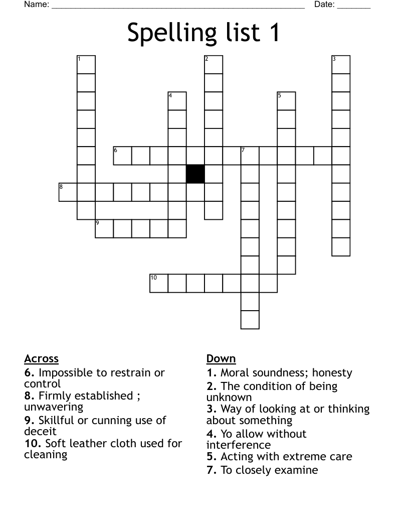 Spelling List 1 Crossword WordMint
