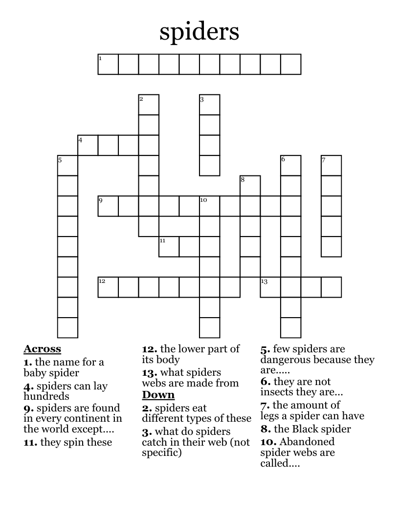 Spiders Crossword WordMint