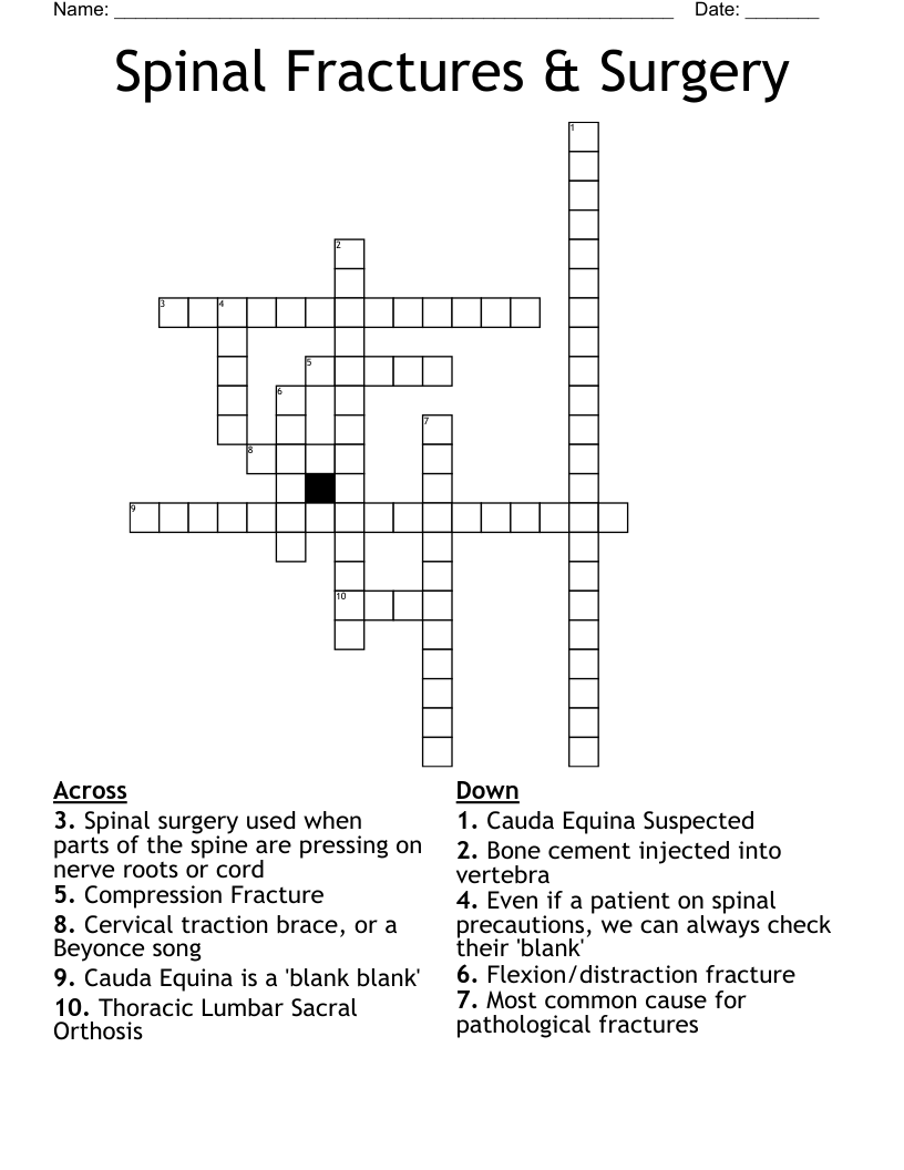 Spinal Fractures Surgery Crossword WordMint Spinal Fractures Surgery Crossword WordMint