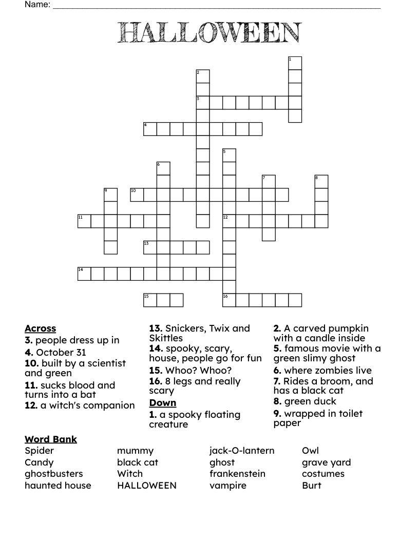Spooky Halloween Crossword WordMint
