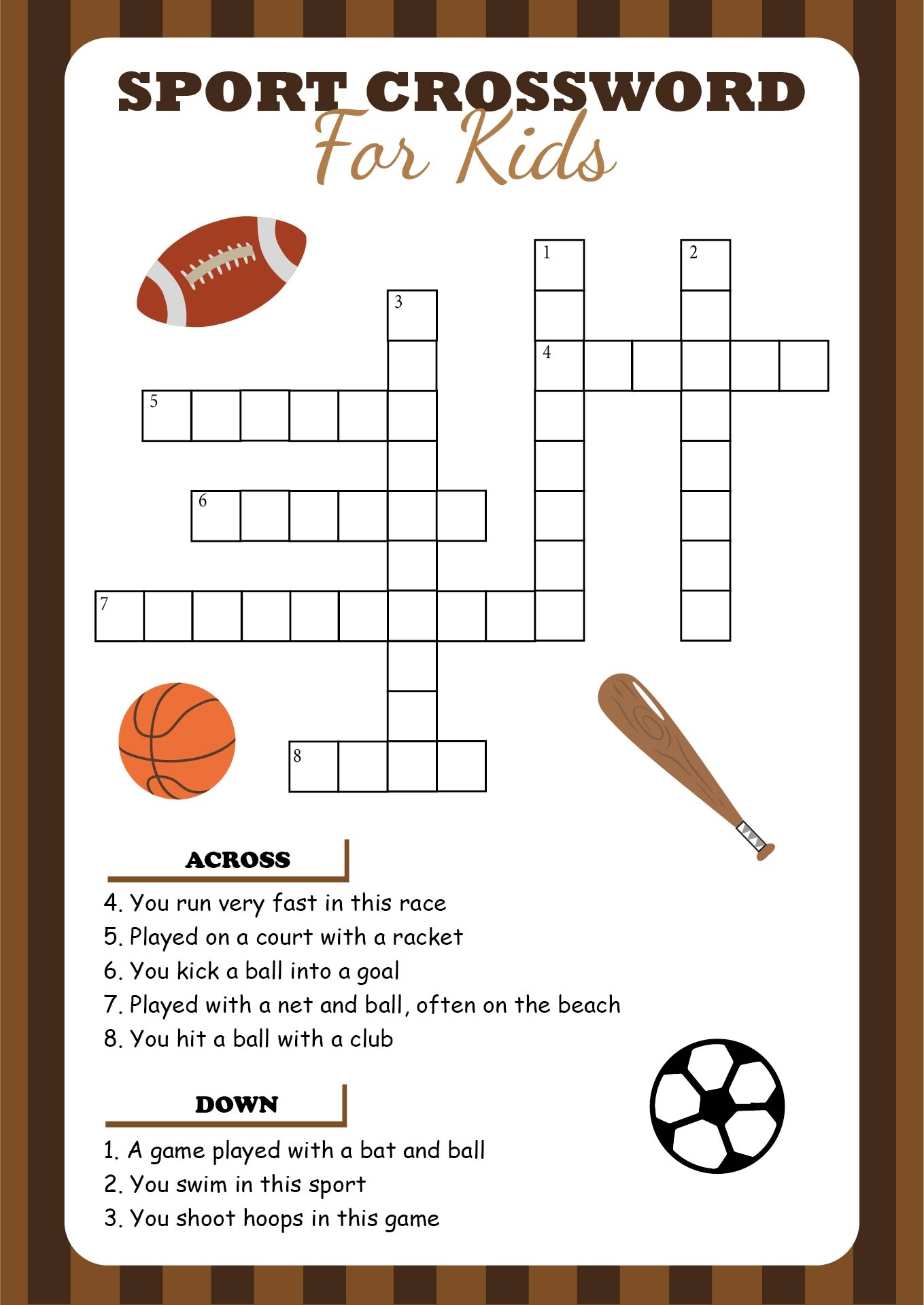 Sport Crossword 12 Free PDF Printables Printablee
