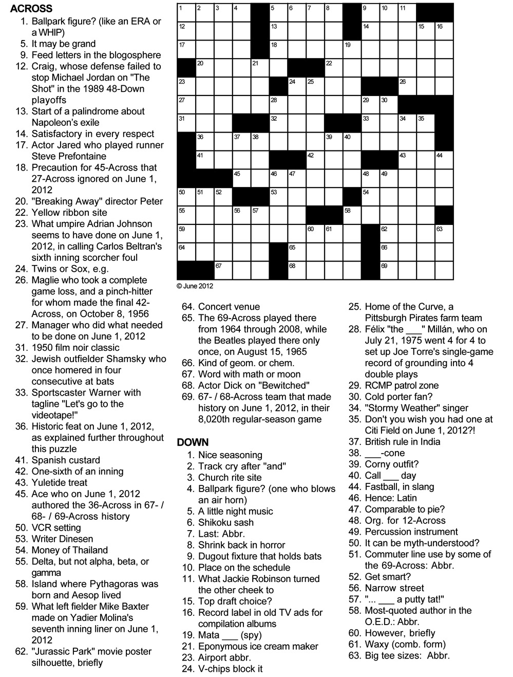 Sports Tribute Baseball Crossword Puzzle Sports Tribute Baseball Crossword Puzzle